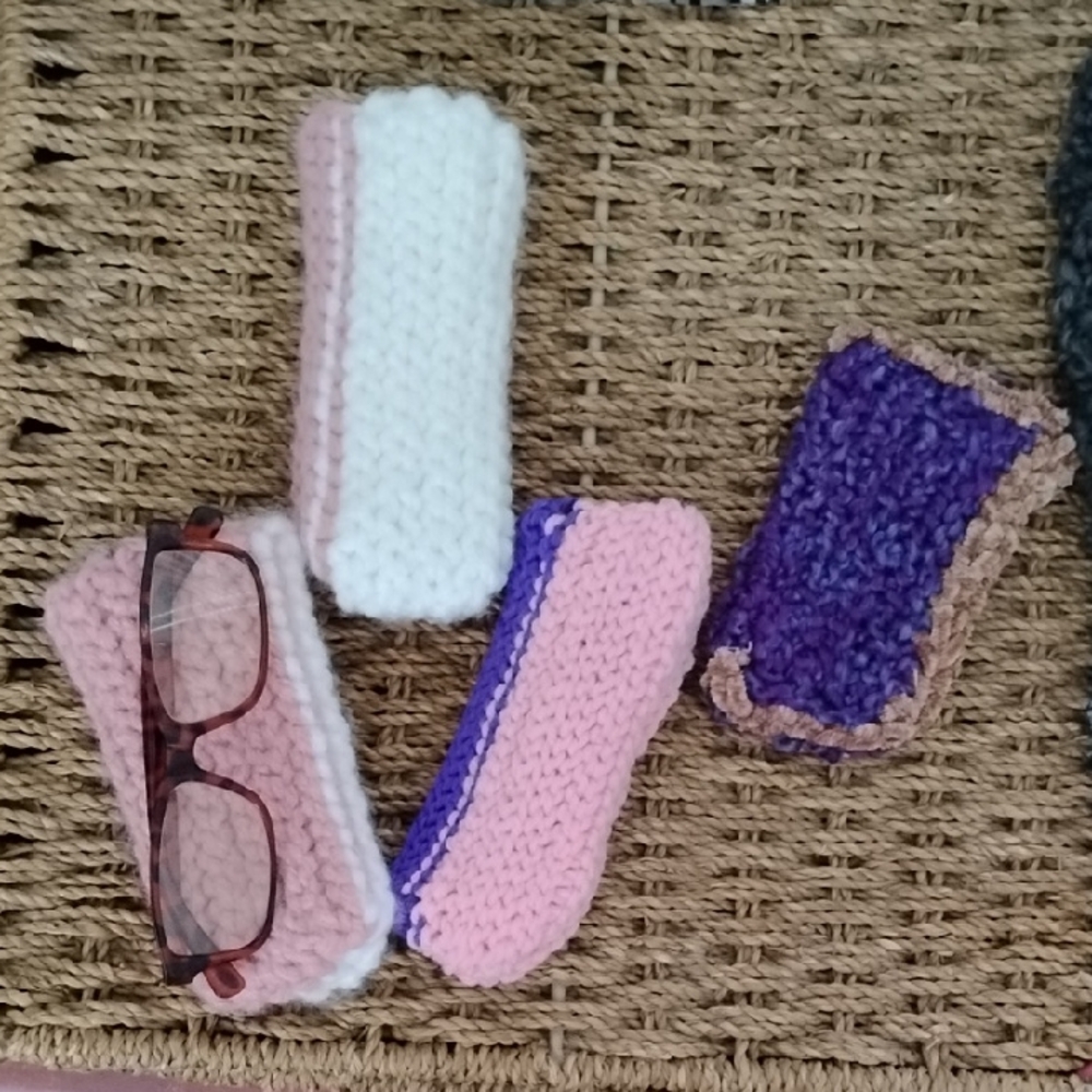 Pick 2: Handmade Knit Glasses Cases - Pink, Purple, and White